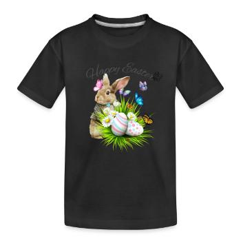 Panier de Pâques avec lapin de Pâques et papillons - T-shirt bio Premium Enfant - noir - Devant