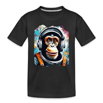 Astronaut chimp with headphones - Kids' Premium Organic T-Shirt - black - Front