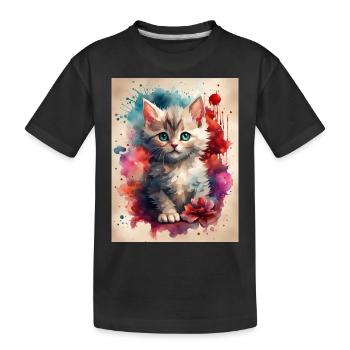Cute Kitten in Watercolor Splash Art - Kids' Premium Organic T-Shirt - black - Front