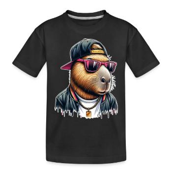 Capybara Cap Sonnebrille Cool - Kinder Premium Bio T-Shirt - Schwarz - Vorne