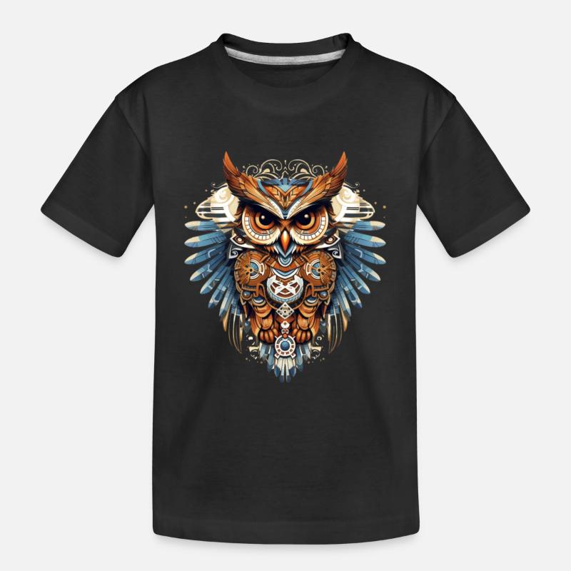 Schöne verzierte Eule im modernen Style - Kinder Premium Bio T-Shirt - Schwarz