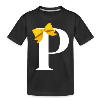 Buchstabe p gelbe Schleife - Kinder Premium Bio T-Shirt - Schwarz - Vorne