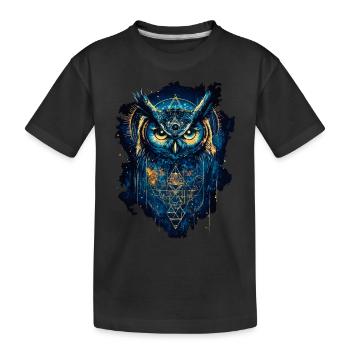 Owl Bird Guardian Night Nature Mystical Colorful Art - Kids' Premium Organic T-Shirt - black - Front
