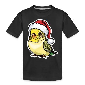 Wellensittich Weihnachten Süß Comic Mütze - Kinder Premium Bio T-Shirt - Schwarz - Vorne
