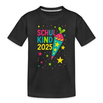 Abschluss 2025 Kinder Schultüte Rakete Schulanfang - Kinder Premium Bio T-Shirt - Schwarz - Vorne