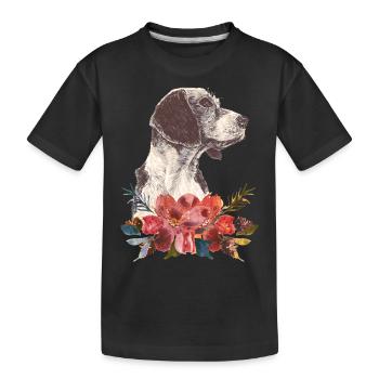 Hund und Blumen - Kinder Premium Bio T-Shirt - Schwarz - Vorne