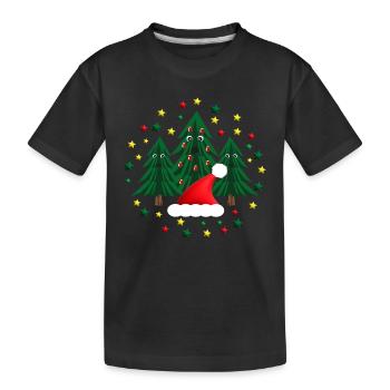 Weihnachtsmarkt Tannen mit Weihnachtsmütze. - Kinder Premium Bio T-Shirt - Schwarz - Vorne