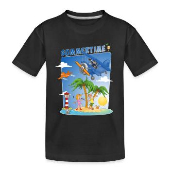 Sonne, Meer, Strand, Plane, Palmen, Insel - Kinder Premium Bio T-Shirt - Schwarz - Vorne