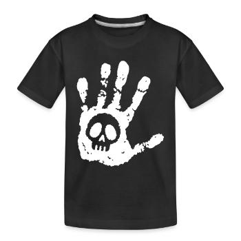 Totenkopf und weißer Fußabdruck - Kinder Premium Bio T-Shirt - Schwarz - Vorne