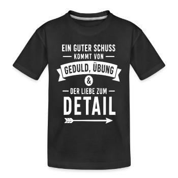 Geduld, Übung & Detail – Schuss-Motiv - Kinder Premium Bio T-Shirt - Schwarz - Vorne
