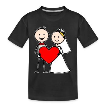 Hochzeitspaar Cartoon Herz - Kinder Premium Bio T-Shirt - Schwarz - Vorne