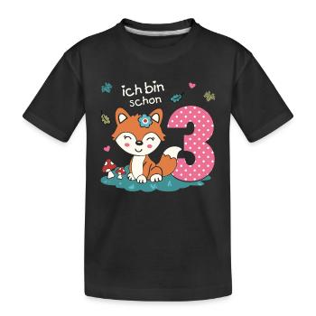 3. Geburtstag - niedlicher Fuchs Mädchen Geschenk - Kinder Premium Bio T-Shirt - Schwarz - Vorne