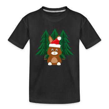Hase mit roter Weihnachtsmütze im Wald. - Kinder Premium Bio T-Shirt - Schwarz - Vorne