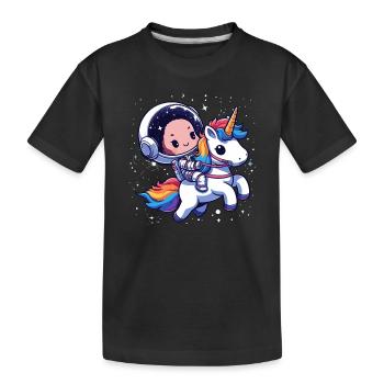 Chibi Astronaut und Einhorn - Kinder Premium Bio T-Shirt - Schwarz - Vorne