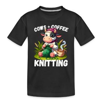 Tricot vache à la main café laine à tricoter à l’aiguille - T-shirt bio Premium Enfant - noir - Devant