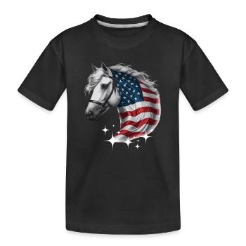 Amerika Unabhängigkeitstag Pferd Stars and Stripes - Kinder Premium Bio T-Shirt - Schwarz - Vorne