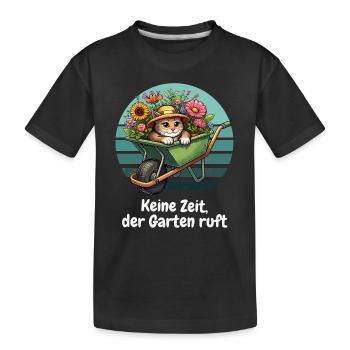 Garden Cat Flowers Allotment Plants Cute - Kids' Premium Organic T-Shirt - black - Front