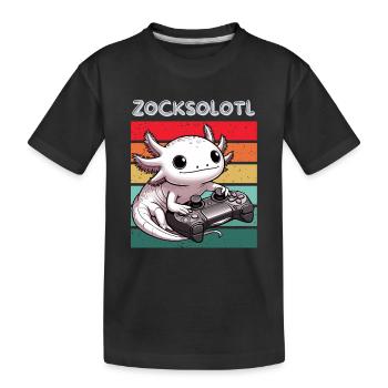 Gamer Axolotl Nerd Retro Computer Videogame Lustig - Kinder Premium Bio T-Shirt - Schwarz - Vorne