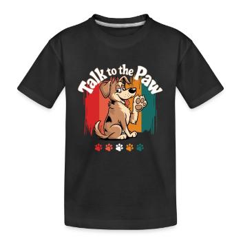 Hund Retro Pfote Pfotenabdruck Cartoon Lustig Wau - Kinder Premium Bio T-Shirt - Schwarz - Vorne