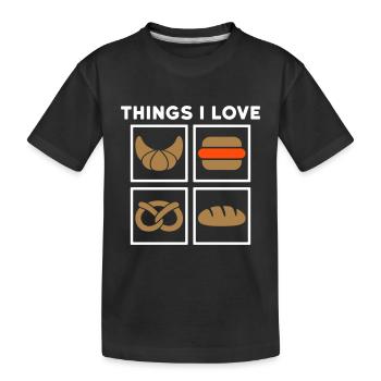 Choses que j’aime les croissants, les petits pains, les bretzels, les miches de pain - T-shirt bio Premium Enfant - noir - Devant