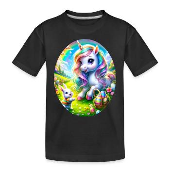 Osterhase und magisches Einhorn feiern Ostern - Kinder Premium Bio T-Shirt - Schwarz - Vorne