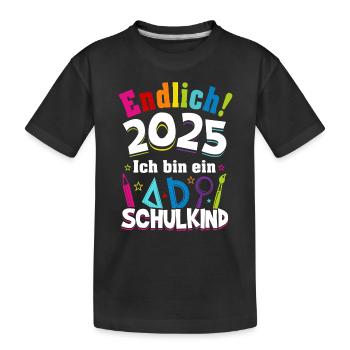 Schulkind 2025 Einschulung Erstklässler Geschenk - Kinder Premium Bio T-Shirt - Schwarz - Vorne