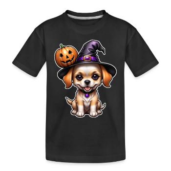 Halloween - cute puppy with pumpkin - Kids' Premium Organic T-Shirt - black - Front
