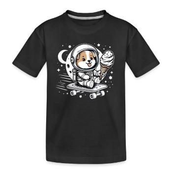 Hund als Astronaut mit Skateboard und Eis - Kinder Premium Bio T-Shirt - Schwarz - Vorne