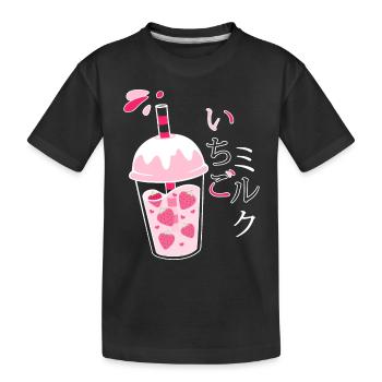 Erdbeermilch, Japanisch, Kawaii, Strawberry Milk - Kinder Premium Bio T-Shirt - Schwarz - Vorne