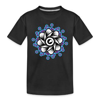 Neon Lotus Mandala Blüte Goa Rave Techno Pink Blau - Kinder Premium Bio T-Shirt - Schwarz - Vorne