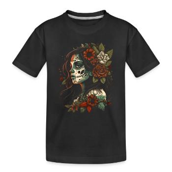 Tag der Toten Sugar Skull Totenschädel Catrina - Kinder Premium Bio T-Shirt - Schwarz - Vorne