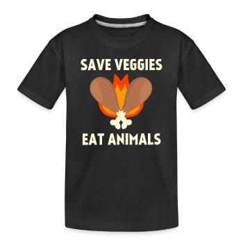 Gemüse sparen Tiere essen, Vegane Slogan-Parodie - Kinder Premium Bio T-Shirt - Schwarz - Vorne