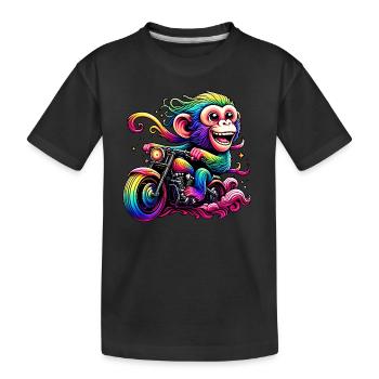 Singe arc-en-ciel à la roue arc-en-ciel - T-shirt bio Premium Enfant - noir - Devant