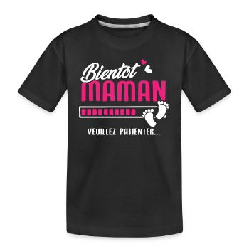 bientôt maman veuillez patienter - T-shirt bio Premium Enfant - noir - Devant