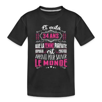 34 ans, Femme parfaite, cadeau anniversaire 34ans - T-shirt bio Premium Enfant - noir - Devant