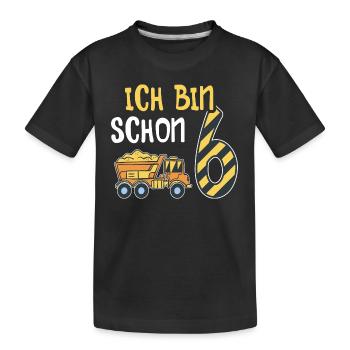6. Geburtstag Junge 6 Jahre alt Baustelle Kipper - Kinder Premium Bio T-Shirt - Schwarz - Vorne