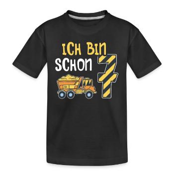 7. Geburtstag Junge 7 Jahre alt Baustelle Kipper - Kinder Premium Bio T-Shirt - Schwarz - Vorne