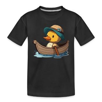 Canard mignon en bateau à rames avec chapeau d’été et fleur - T-shirt bio Premium Enfant - noir - Devant