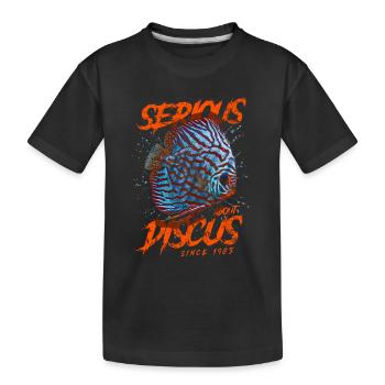 Seit 1985 ernsthaft im Bereich Diskusfische - Kinder Premium Bio T-Shirt - Schwarz - Vorne
