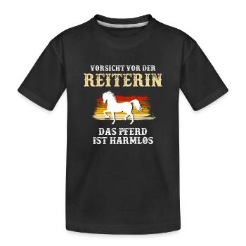 Vorsicht vor der Reiterin - Kinder Premium Bio T-Shirt - Schwarz - Vorne