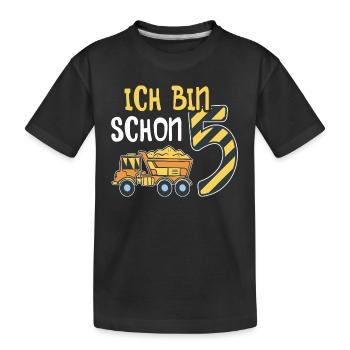 5. Geburtstag Junge 5 Jahre alt Baustelle Kipper - Kinder Premium Bio T-Shirt - Schwarz - Vorne