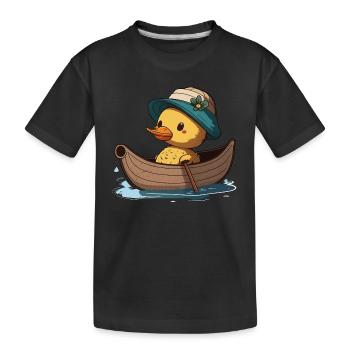 Canard mignon en bateau à rames avec chapeau d’été et fleur - T-shirt bio Premium Enfant - noir - Devant
