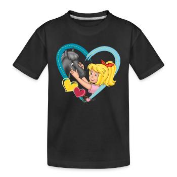 Bibi und Tina 'Bibi mit Fohlen Felix' - Kinder Premium Bio T-Shirt - Schwarz - Vorne