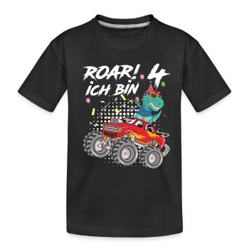 4. Geburtstag Kindergeburtstag Roar Ich Bin 4 - Kinder Premium Bio T-Shirt - Schwarz - Vorne
