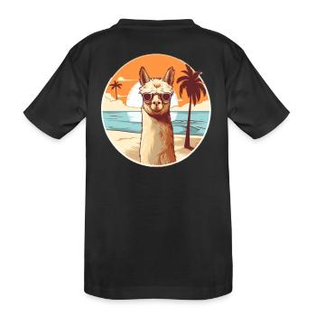 Lama am Strand mit Sonnenbrille - Kinder Premium Bio T-Shirt - Schwarz - Hinten