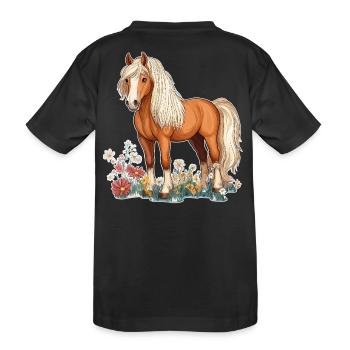Pferd auf Wiese - Kinder Premium Bio T-Shirt - Schwarz - Hinten
