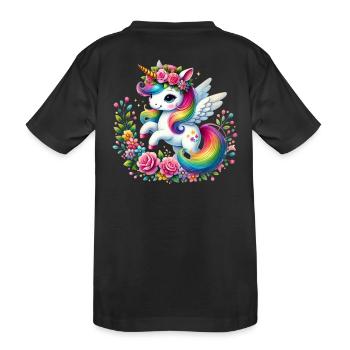 Rainbow Fleur Unicorn - Kids' Premium Organic T-Shirt - black - Back