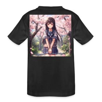 Cherry blossoms schoolgirl - Kids' Premium Organic T-Shirt - black - Back
