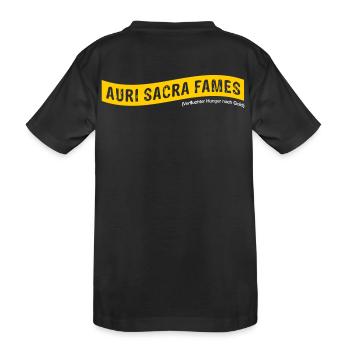 Auri sacra fames (lateinisch) >Vectorgraphic - Kinder Premium Bio T-Shirt - Schwarz - Hinten
