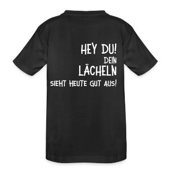 Dein Lächeln sieht gut aus. Weiß. Rücken - Kinder Premium Bio T-Shirt - Schwarz - Hinten